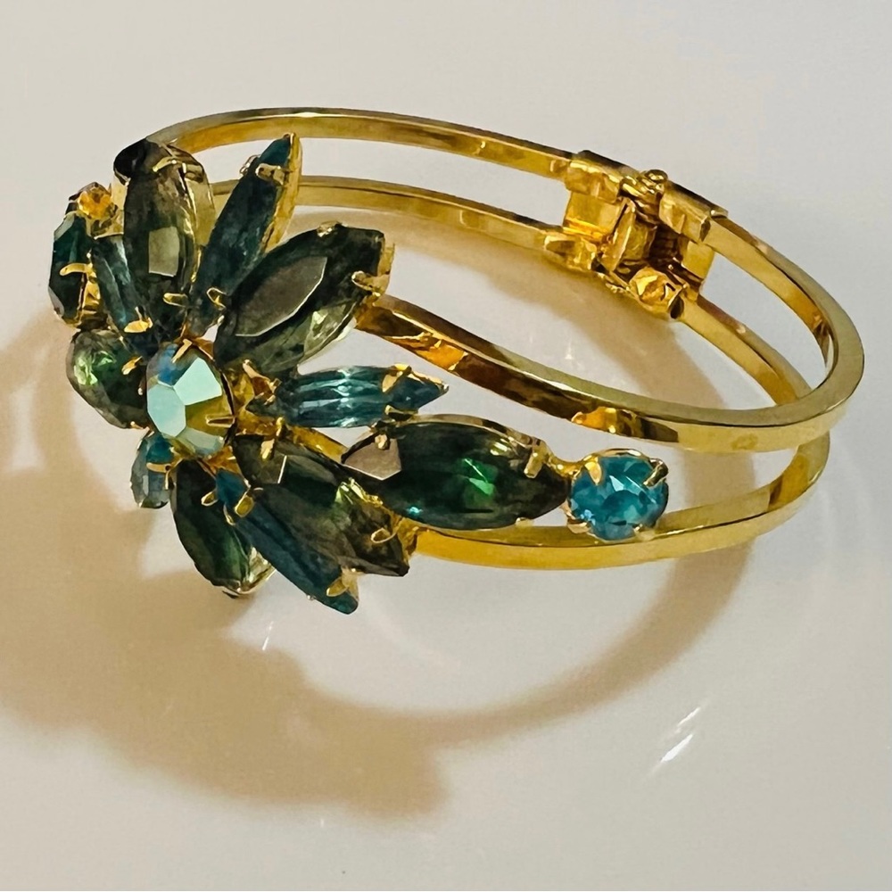 Alex and Ani Gold Rhinestone Flower Hinged Bracelet